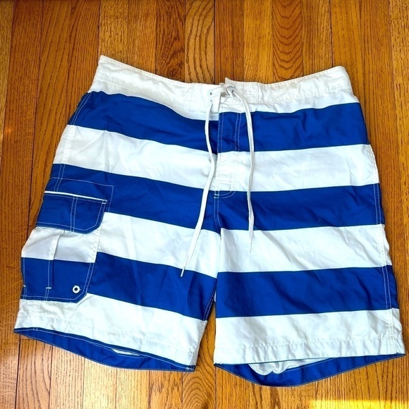Merona Blue and White Mens Swim Trunks Swimsuit Size XL 40/42 - Picture 1 of 3
